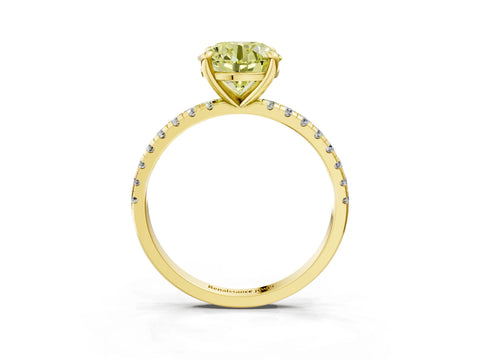 Yellow gold Fancy Yellow Round Cut Diamond Brilliant Solitaire Ring with Pavé Band and Four-Prong Setting_3