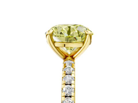 Yellow gold Fancy Yellow Round Cut Diamond Brilliant Solitaire Ring with Pavé Band and Four-Prong Setting_5