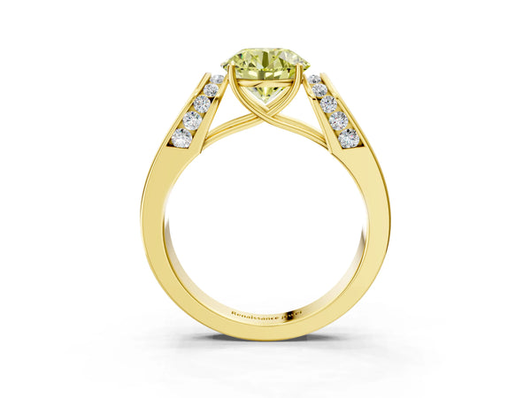 Yellow Gold Round Channel Set Engagement Ring Setting for Fancy Yellow Center with Wide Band