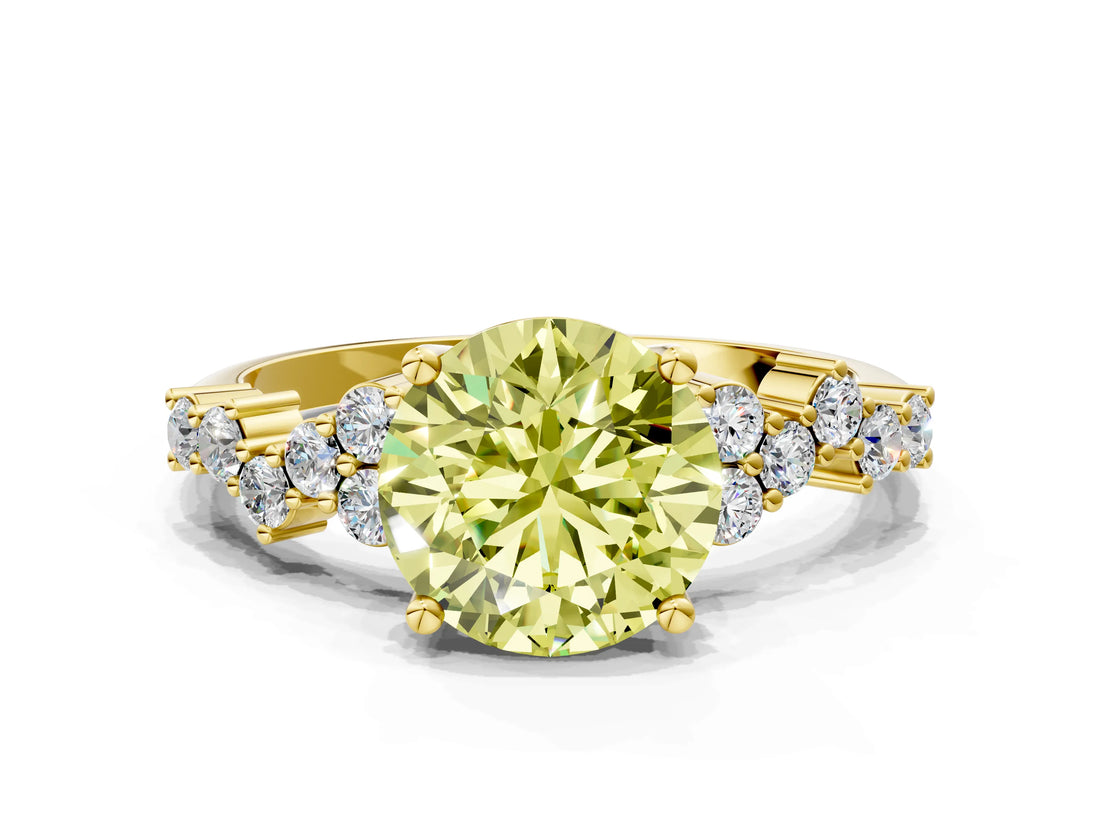 Yellow gold Fancy Yellow Round Cut Diamond Cluster Pavé Band with Four-Prong Setting_3