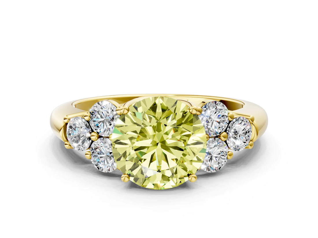 Yellow gold Fancy Yellow Round  Cut Diamond Cluster Ring with Round Accent Stones and Prong Setting on a Classic Band_29