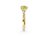 Yellow gold Fancy Yellow Round Cut Diamond Cluster Side Stone Solitaire Ring with Prong Setting_31