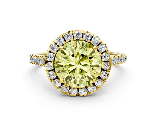 Yellow Gold Round Contoured Halo Pave Engagement Ring Setting for Fancy Yellow Center