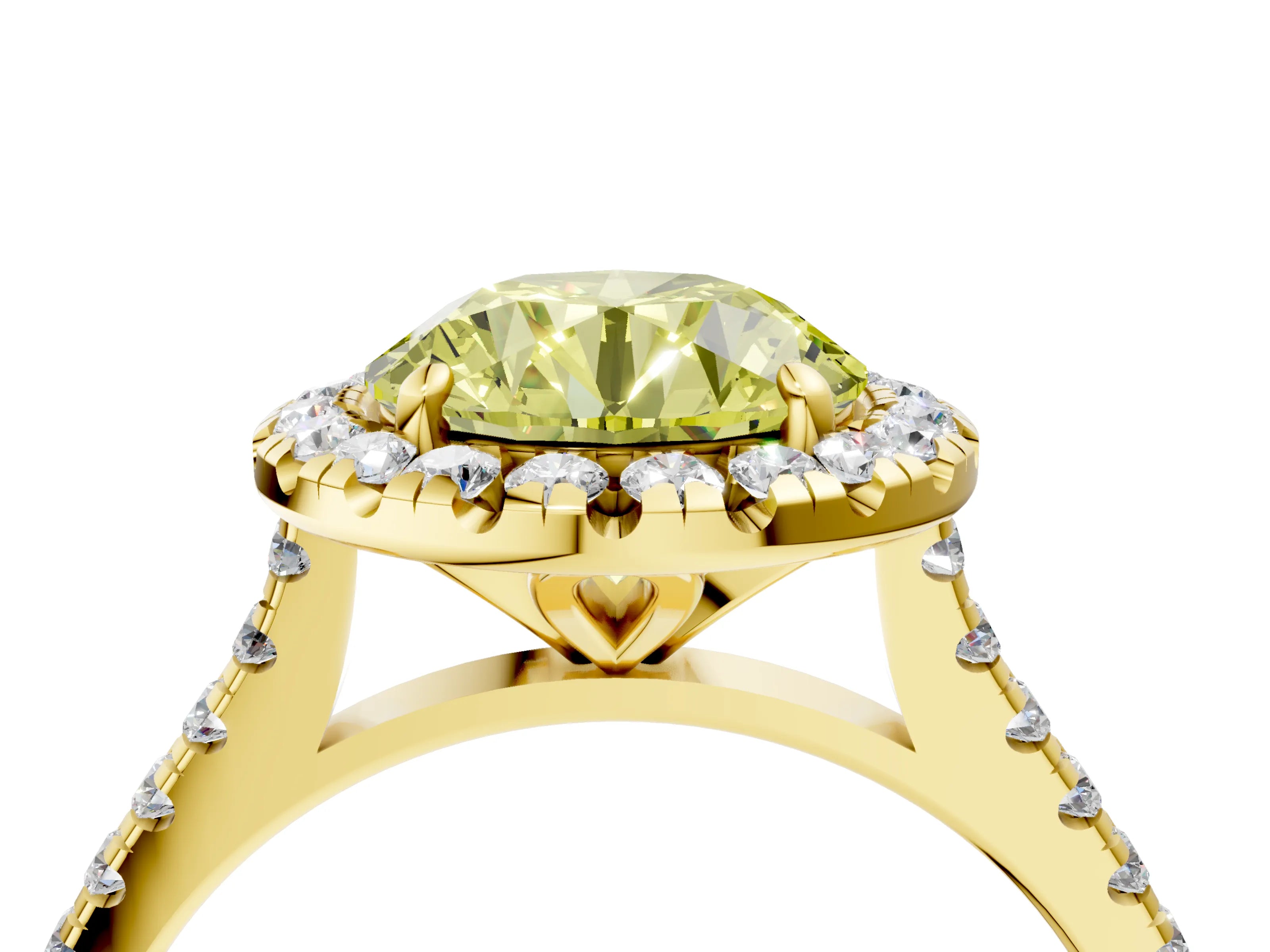 Yellow gold Fancy Yellow Round Cut Diamond Cushion Halo Ring with Pavé Band_4