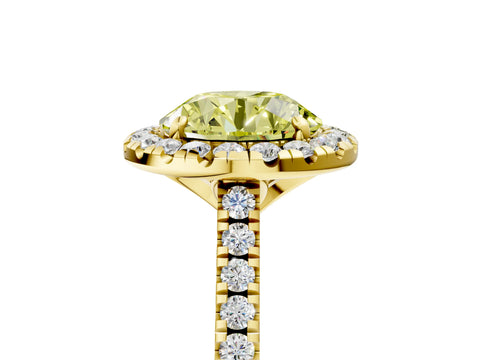Yellow gold Fancy Yellow Round Cut Diamond Cushion Halo Ring with Pavé Band_5