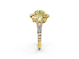 Yellow gold Fancy Yellow Round Cut Diamond Double Halo Ring with Pavé Band and Prong Setting_18
