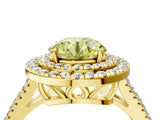 Yellow gold Fancy Yellow Round Cut Diamond Double Halo Ring with Pavé Band and Prong Setting_20