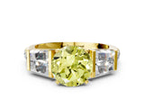 Yellow gold Fancy Yellow Round Cut Diamond Engagement Ring with Baguette Side Stones and Channel Set Band_17