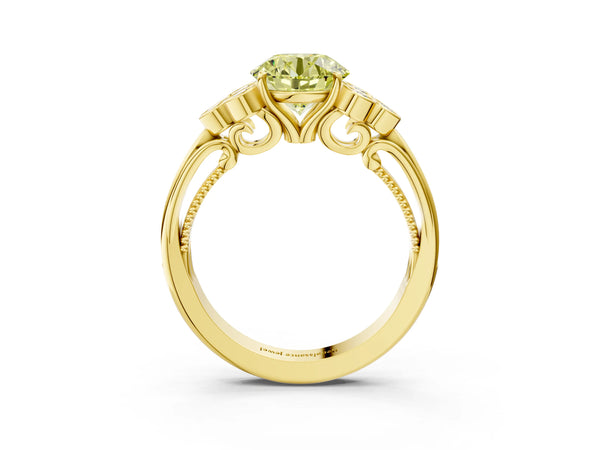 Yellow Gold Round Engagement Ring Setting for Fancy Yellow Center with Bezel-Set Shoulder Clusters