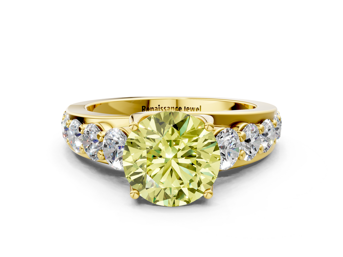 Yellow gold Fancy Yellow Round  Cut Diamond Engagement Ring with Pavé Band and Four-Prong Setting_3