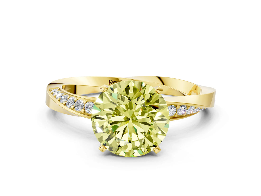 Yellow gold Fancy Yellow Round Cut Diamond Engagement Ring with Side Stone Accents and Four-Prong Setting_12