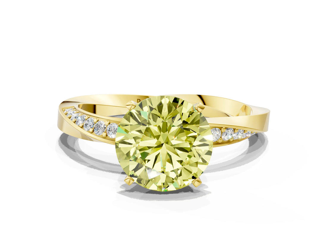 Yellow gold Fancy Yellow Round Cut Diamond Engagement Ring with Side Stone Accents and Four-Prong Setting_60