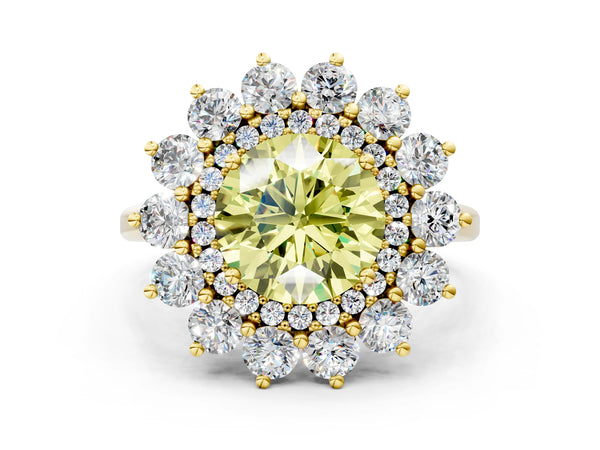 Yellow Gold Round Floral Double Halo Engagement Ring Setting for Fancy Yellow Center