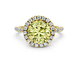 Yellow gold Fancy Yellow Round  Cut Diamond Floral Halo Engagement Ring with Pavé Band and Prong Setting_17