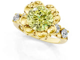 Yellow gold Fancy Yellow Round  Cut Diamond Floral Halo Engagement Ring with Shared Prong Setting 1