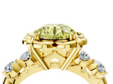 Yellow gold Fancy Yellow Round  Cut Diamond Floral Halo Engagement Ring with Shared Prong Setting 4