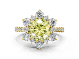 Yellow gold Fancy Yellow Round  Cut Diamond Floral Halo Pave Band with Prong Setting