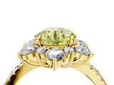 Yellow gold Fancy Yellow Round  Cut Diamond Floral Halo Pave Band with Prong Setting_4
