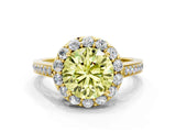 Yellow gold Fancy Yellow Round Cut Diamond Floral Halo Ring with Pavé Band and Prong Setting_3