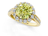 Yellow gold Fancy Yellow Round Cut Diamond Floral Halo Ring with Pavé Band and Prong Setting_4