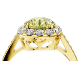 Yellow gold Fancy Yellow Round Cut Diamond Floral Halo Ring with Pavé Band and Prong Setting_7