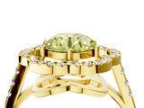 Yellow gold Fancy Yellow Round Cut Diamond Floral Halo Split Shank Prong Setting Ring_16