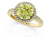 Yellow gold Fancy Yellow Round Cut Diamond Halo Engagement Ring with Pavé Band and Prong Setting_28
