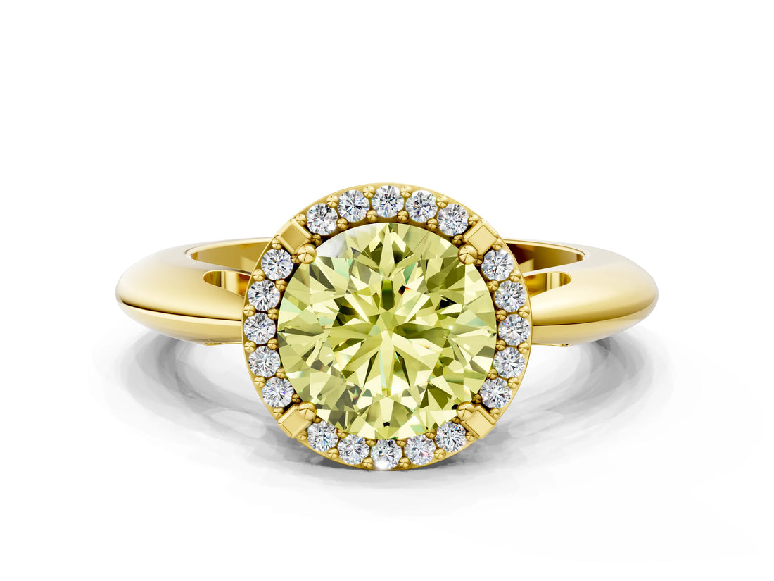 Yellow gold Fancy Yellow Round  Cut Diamond Halo Engagement Ring with Split Shank and Four-Prong Setting_29
