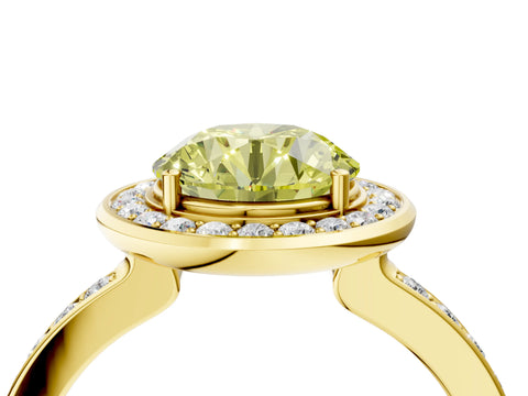 Yellow gold Fancy Yellow Round Cut Diamond Halo Ring with Bezel Frame and Pavé Band_4