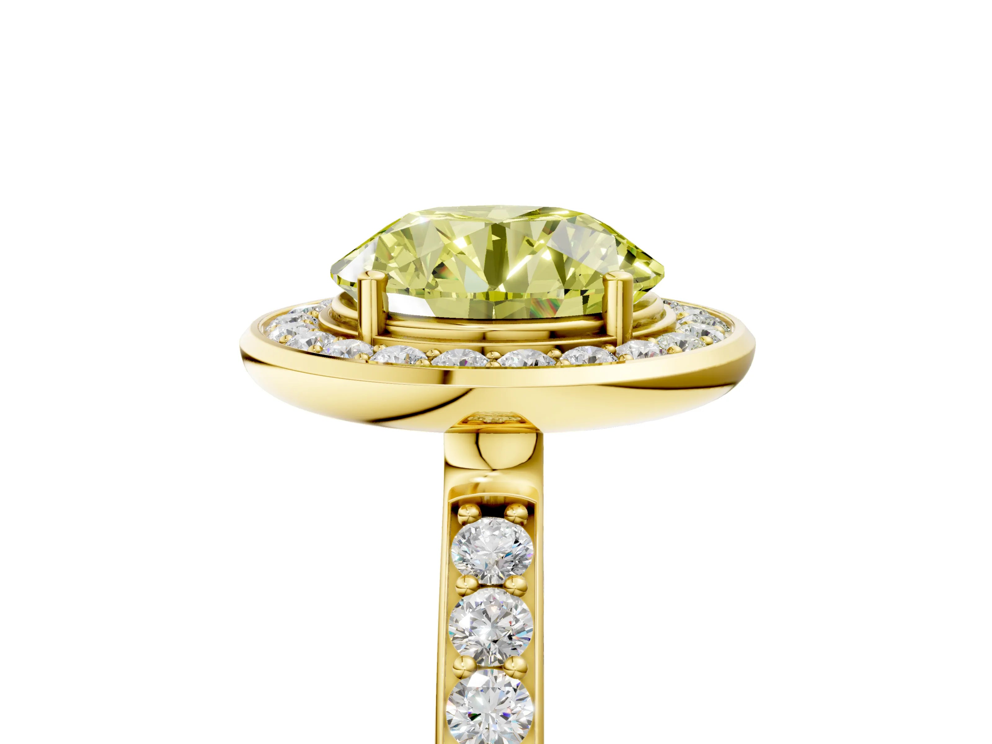 Yellow gold Fancy Yellow Round Cut Diamond Halo Ring with Bezel Frame and Pavé Band_5