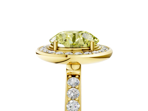 Yellow gold Fancy Yellow Round Cut Diamond Halo Ring with Bezel Frame and Pavé Band_5