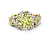 Yellow gold Fancy Yellow Round Cut Diamond Halo Ring with Milgrain Pavé Band and Four-Prong Setting_17