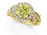 Yellow gold Fancy Yellow Round Cut Diamond Halo Ring with Milgrain Pavé Band and Four-Prong Setting_18