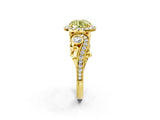 Yellow gold Fancy Yellow Round Cut Diamond Halo Ring with Milgrain Pavé Band and Four-Prong Setting_19