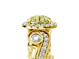 Yellow gold Fancy Yellow Round Cut Diamond Halo Ring with Milgrain Pavé Band and Four-Prong Setting_22