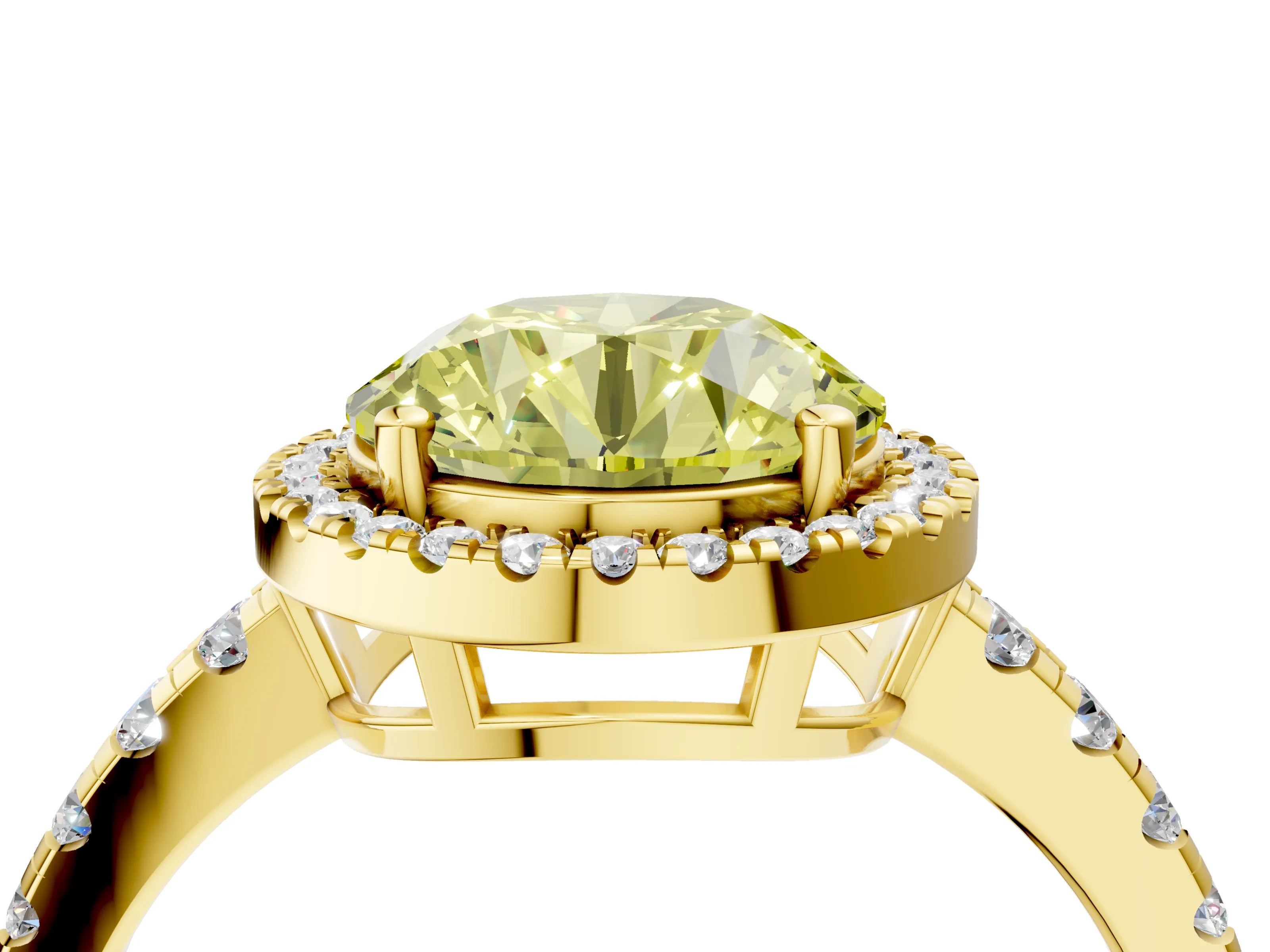 Yellow gold Fancy Yellow Round Cut Diamond Halo Ring with Pavé Band and Four-Prong Setting_4
