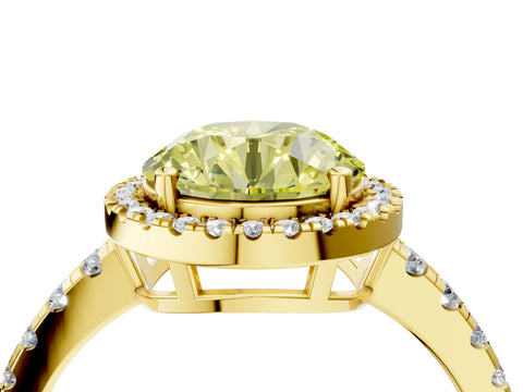 Yellow gold Fancy Yellow Round Cut Diamond Halo Ring with Pavé Band and Four-Prong Setting_4