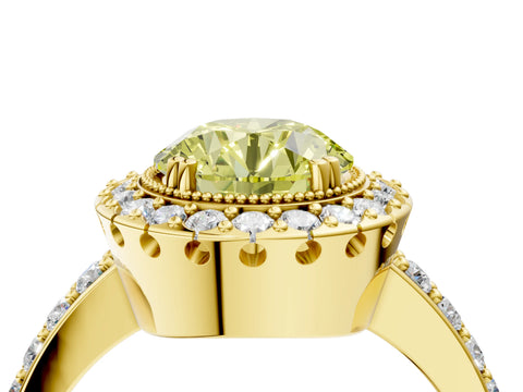 Yellow gold Fancy Yellow Round Cut Diamond Halo Ring with Pavé Band and Prong Setting_4