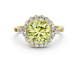 Yellow gold Fancy Yellow Round Cut Diamond Halo Ring with Pear Side Stones and Prong Setting_22