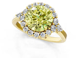 Yellow gold Fancy Yellow Round Cut Diamond Halo Ring with Pear Side Stones and Prong Setting_23