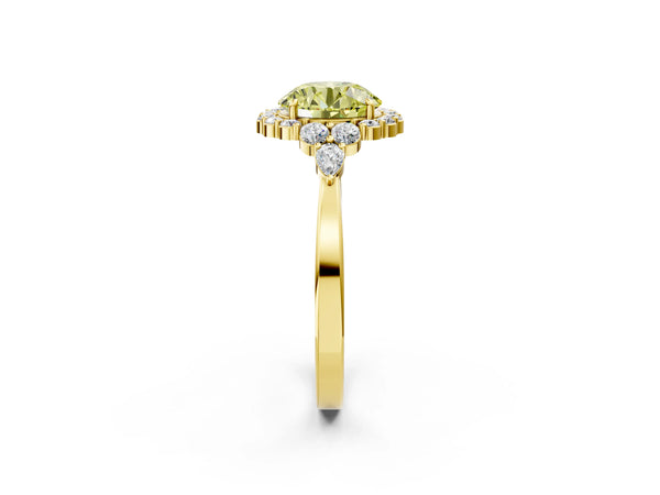 Yellow Gold Round Halo Engagement Ring Setting for Fancy Yellow Center with Pear Accents