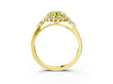 Yellow gold Fancy Yellow Round Cut Diamond Halo Ring with Pear Side Stones and Prong Setting_25