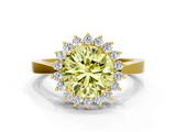 Yellow gold Fancy Yellow Round  Cut Diamond Halo Ring with Round Brilliant Halo and Solitaire Band