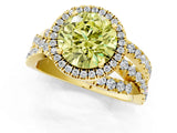 Yellow gold Fancy Yellow Round Cut Diamond Halo Ring with Round Split Shank and Prong Setting_37