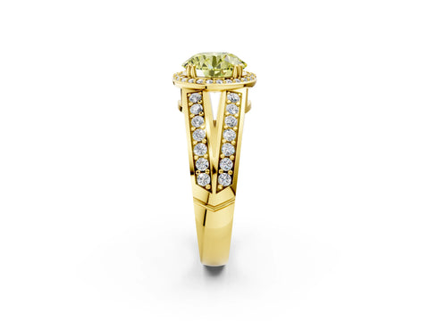 Yellow gold Fancy Yellow Round Cut Diamond Halo Ring with Split Shank Pavé Band and Four-Prong Setting_2