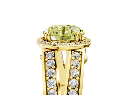 Yellow gold Fancy Yellow Round Cut Diamond Halo Ring with Split Shank Pavé Band and Four-Prong Setting_5