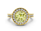 Yellow gold Fancy Yellow Round Cut Diamond Milgrain Halo Engagement Ring with Round Pavé Band and Prong Setting_12