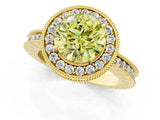 Yellow gold Fancy Yellow Round Cut Diamond Milgrain Halo Engagement Ring with Round Pavé Band and Prong Setting_13