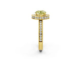 Yellow gold Fancy Yellow Round Cut Diamond Milgrain Halo Engagement Ring with Round Pavé Band and Prong Setting_14