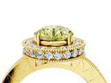 Yellow gold Fancy Yellow Round Cut Diamond Milgrain Halo Engagement Ring with Round Pavé Band and Prong Setting_16